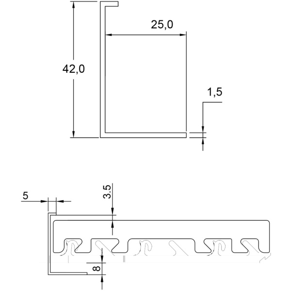 NewClick Start-eind-/bovenprofiel Aluminium Eiken 290cm
