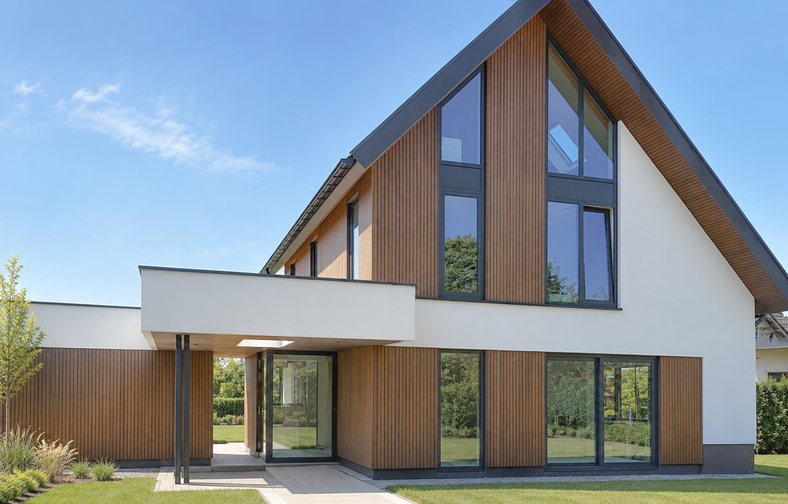 Woningen met composiet gevelbekleding van Buitenpaneel aan het water